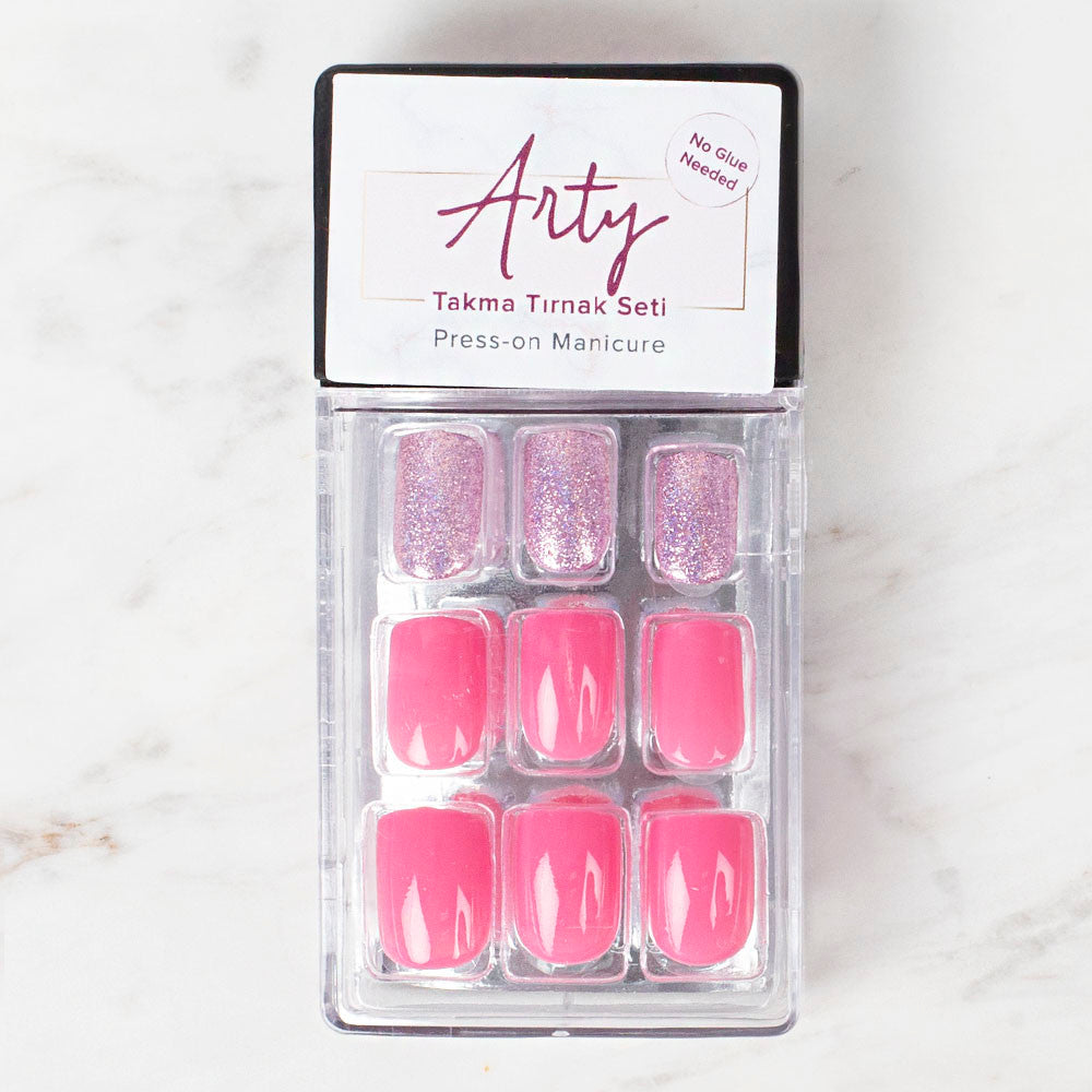 Arty Takma Tırnak Seti \ Pembe Simli